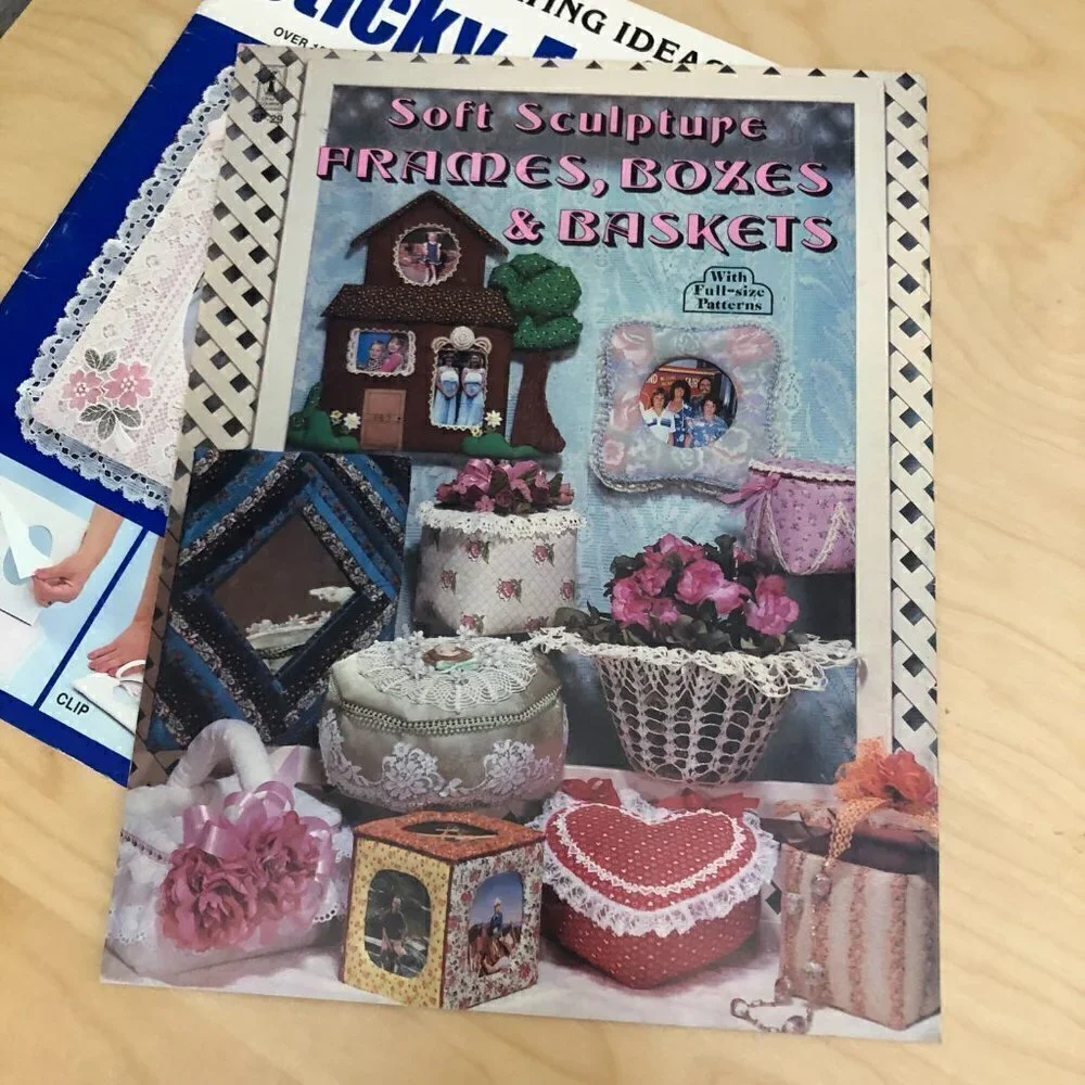 VINTAGE 1980's Home Decor Instructional Booklets Boxes Frames Lace - Lot of 4